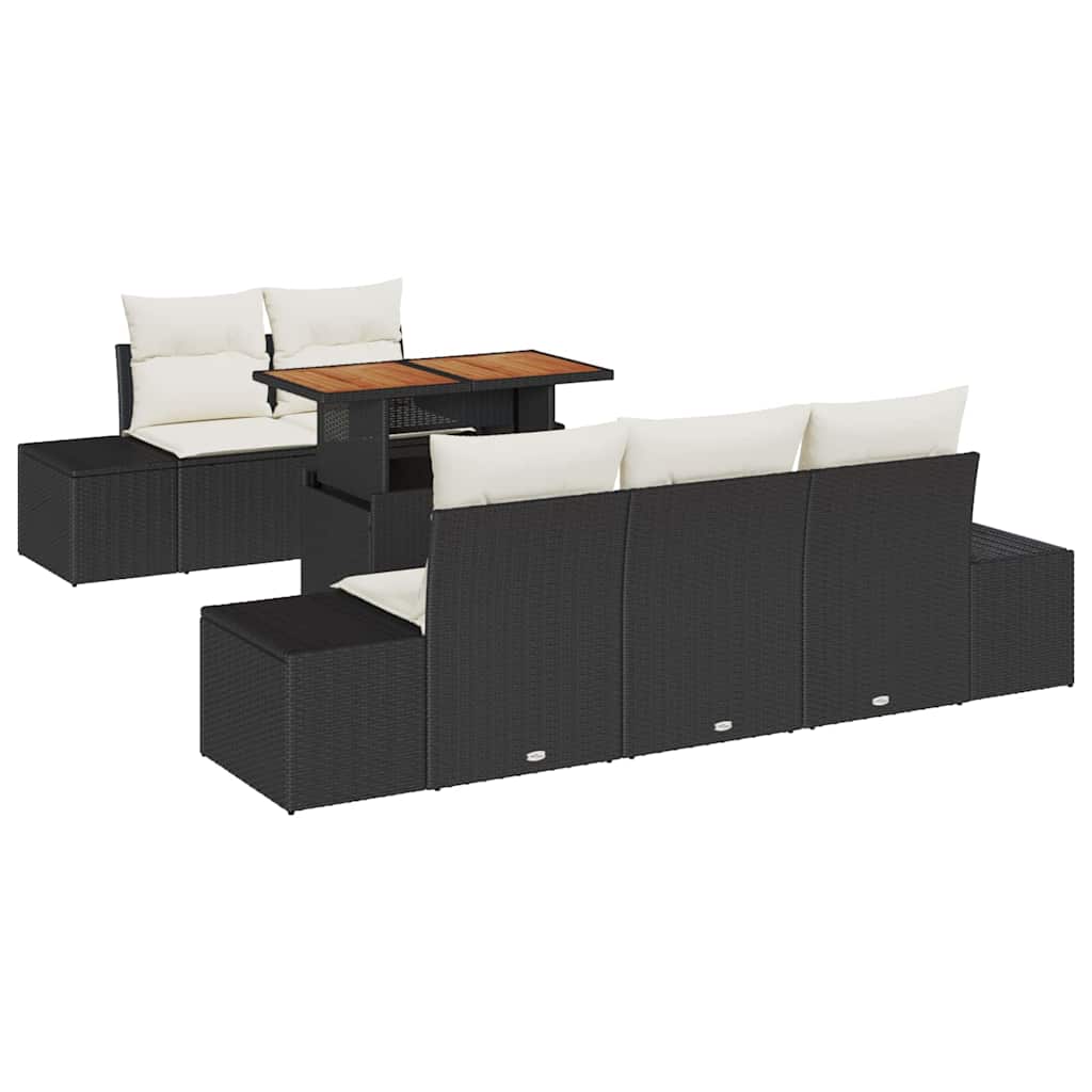 Garten-Sofa-Set mit Speicher 6 pcs Schwarz Poly Rattan